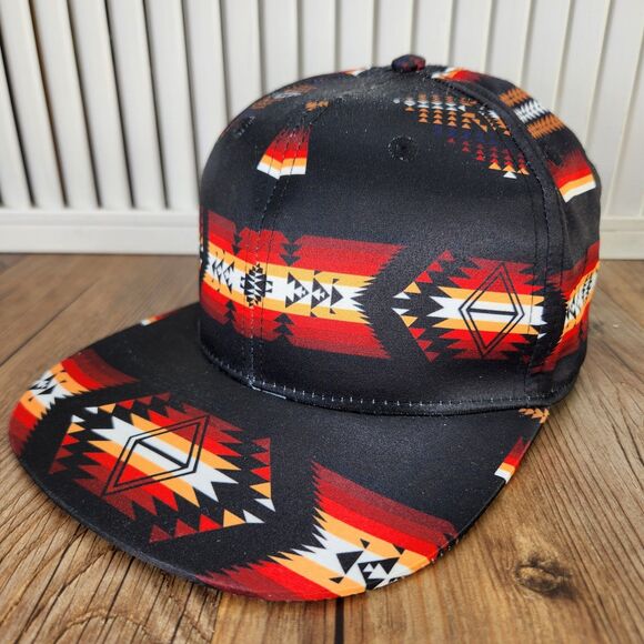 Nativo Aztec Tribal Southwestern Snapback Hat Cap Black Red Native American Flat - Picture 1 of 9